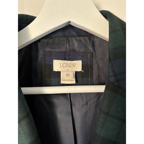 J. Crew Blazer Jacket 10 Blue Green Plaid Check Two Buttons Fall Winter Preppy - Picture 2 of 11